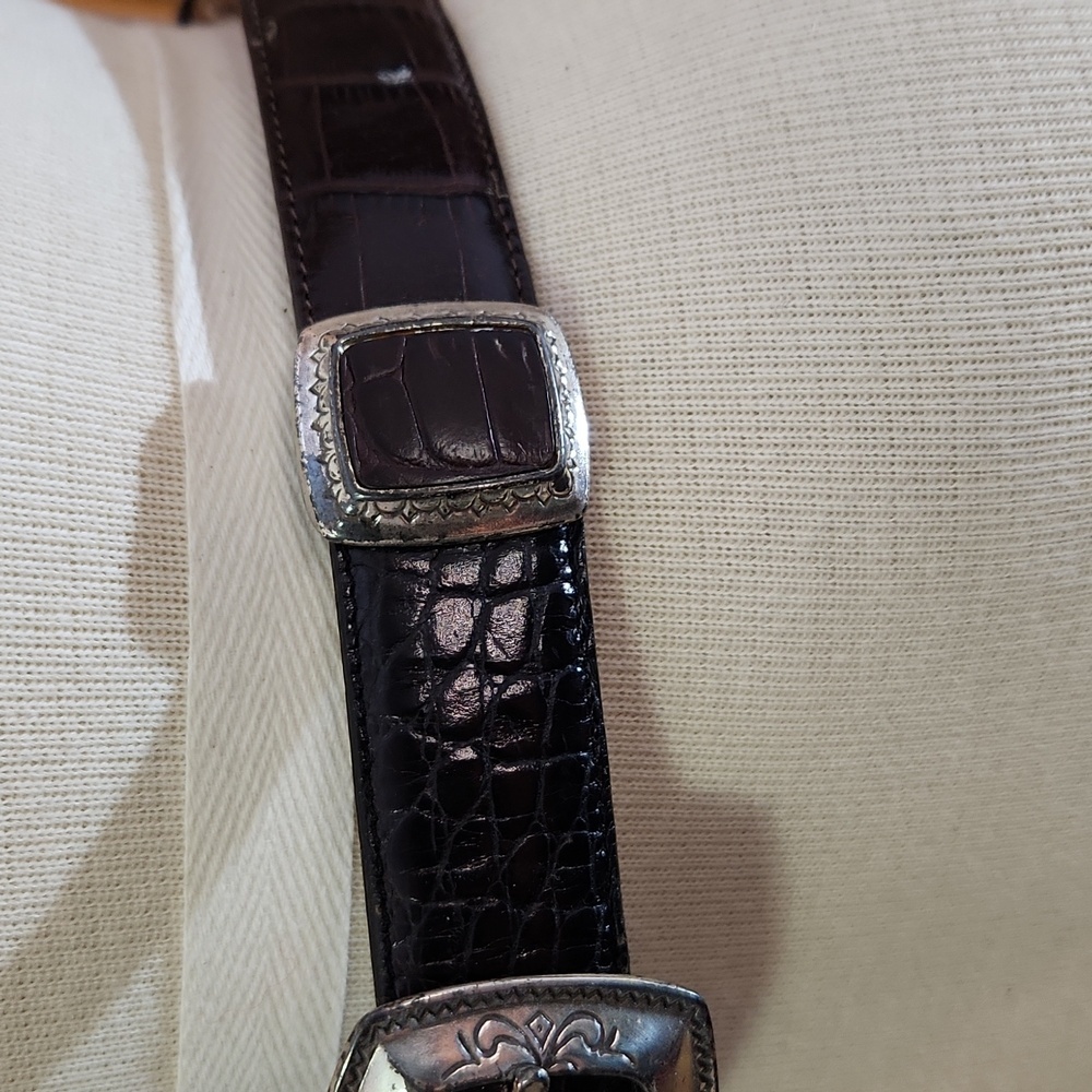 Vintage Brighton black leather and silver details belt hinged 30-33" waist - Picture 3 of 16